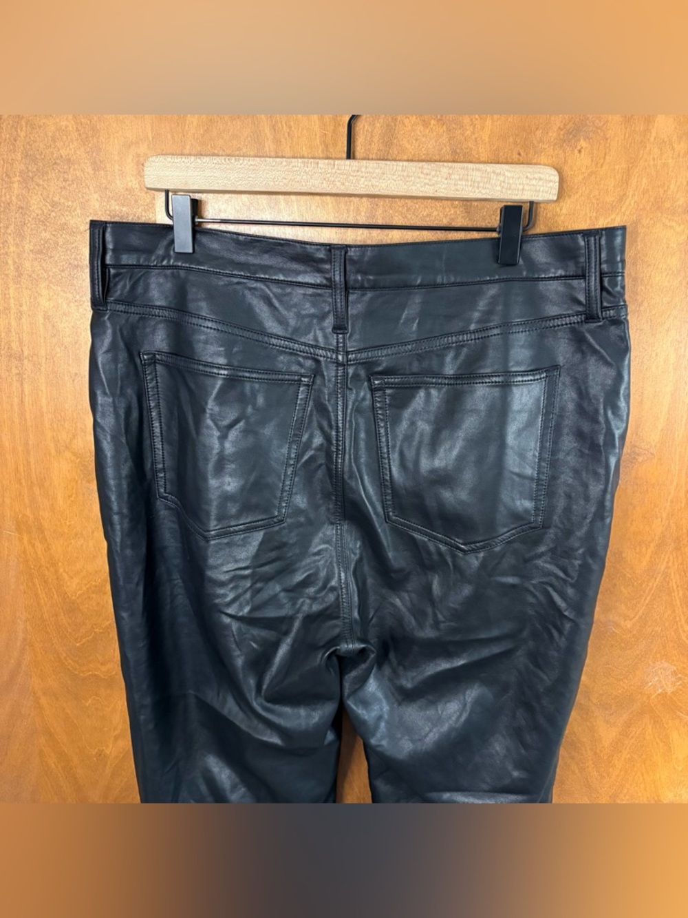 J. Crew Slim Wide Leg Black Faux Leather Pants High Rise 32 TALL Old Money Sleek - Picture 5 of 11